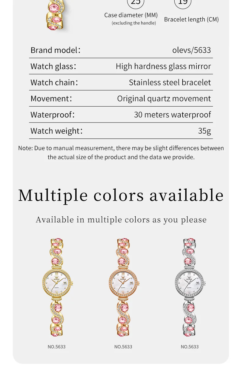 OLEVS 5633 Elegant Women's Bracelet Quartz Watches Diamond Bezel Waterproof Steel Strap Fashion Original Ladies Wristwatch