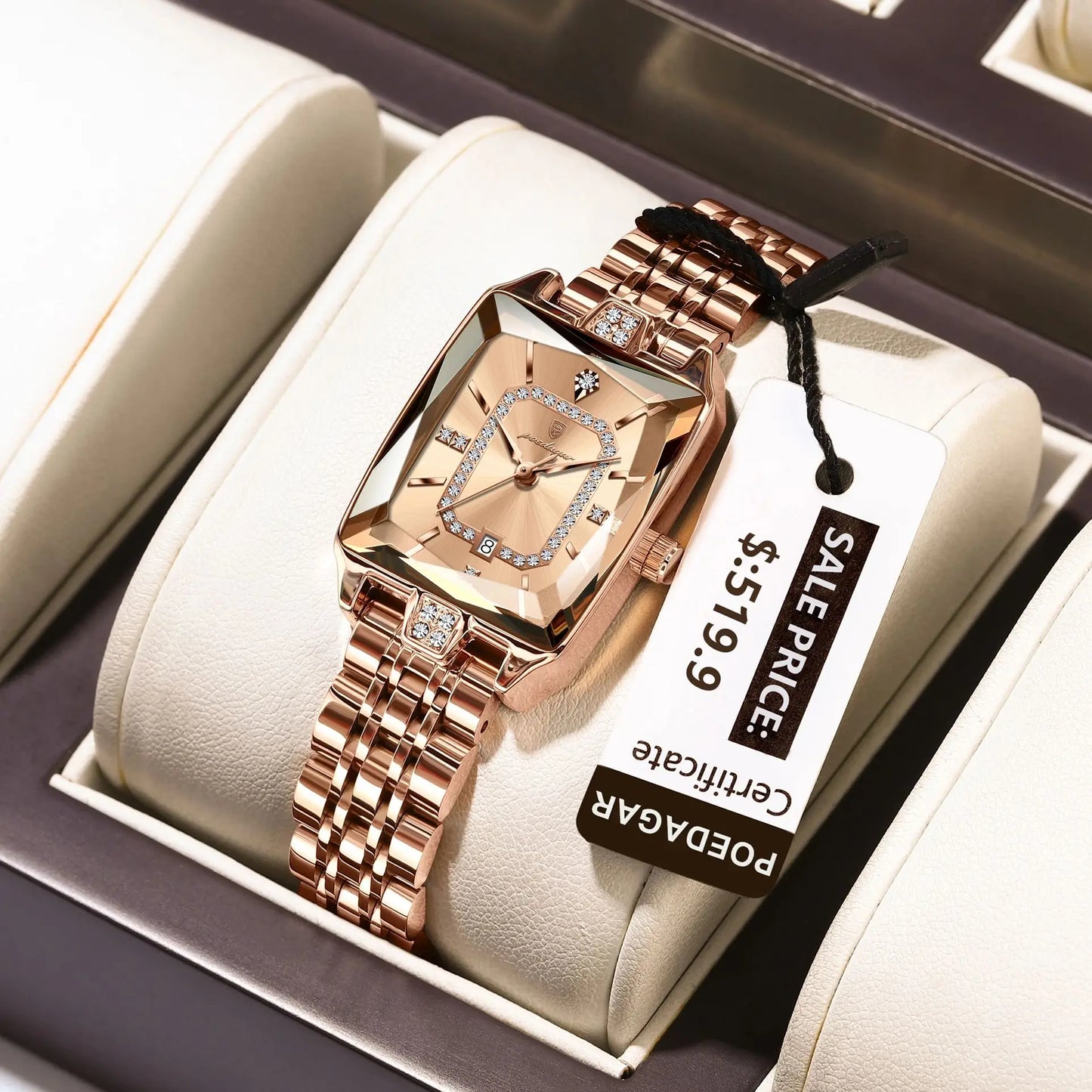 POEDAGAR Luxury Women Wristwatch Rectangle Waterproof Date Ladies Watch Stainless Steel Quartz Women's Watches Diamond Reloj+Box
