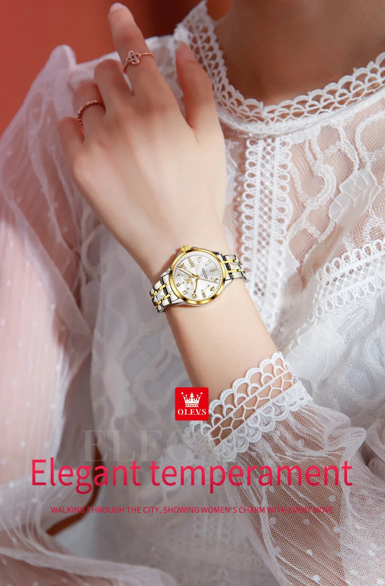 OLEVS 2910 Quartz Women's Watch Luxury Business Stainless Steel Waterproof Calendar Watch Brand Elegant Diamond Women's Watch