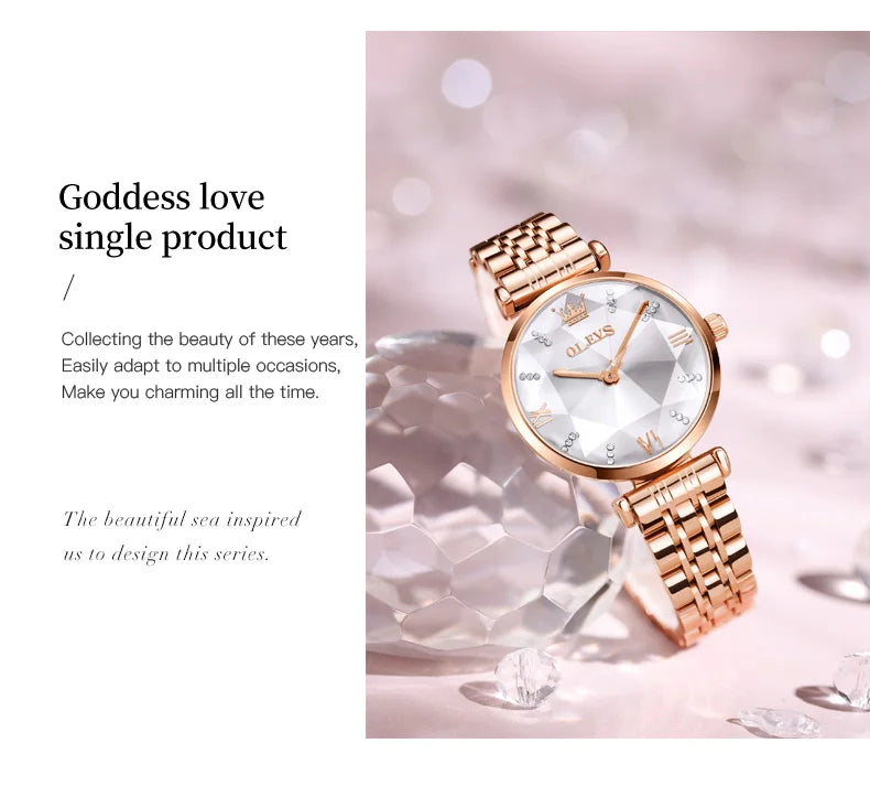 OLEVS 6642 Elegant Japan Quartz Watch for Lady Steel Strap Waterproof Fashion Dress Wristwatch Women's Gift