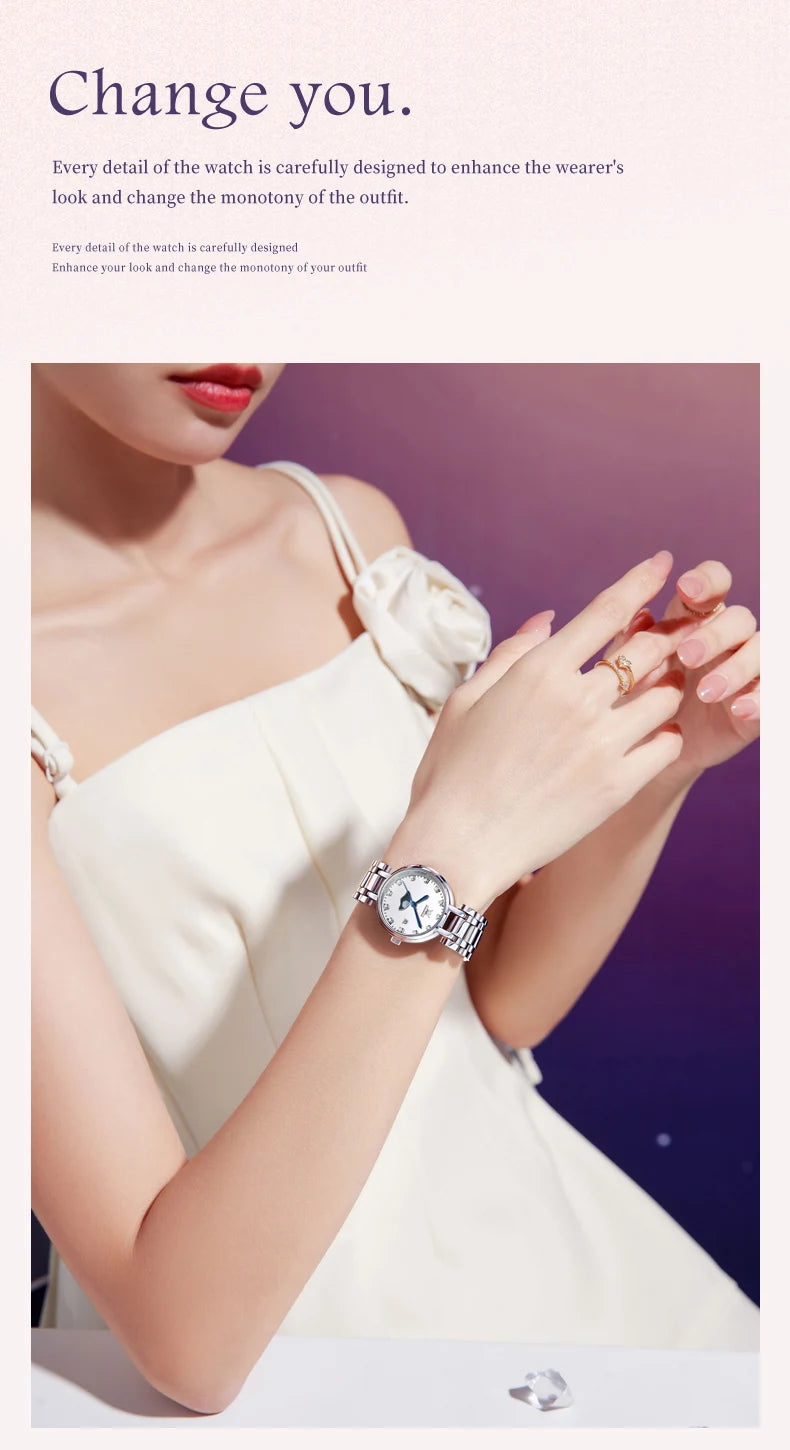 OLEVS 5573 Original Ladies Quartz Watch Diamond Scale Calendar Stainless Steel Waterproof Elegant Dress Wristwatch for Women