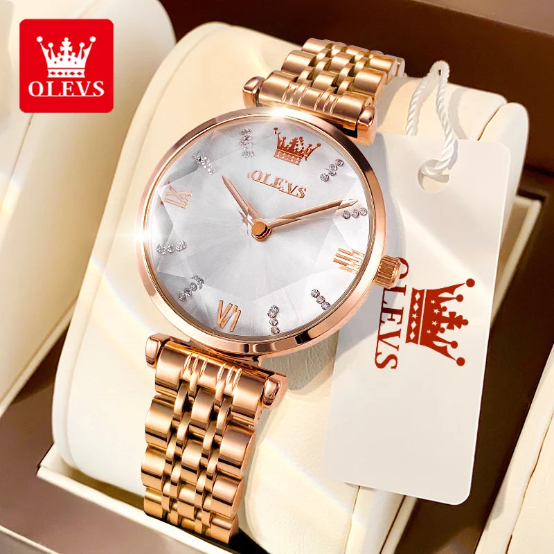 OLEVS 6642 Elegant Japan Quartz Watch for Lady Steel Strap Waterproof Fashion Dress Wristwatch Women's Gift