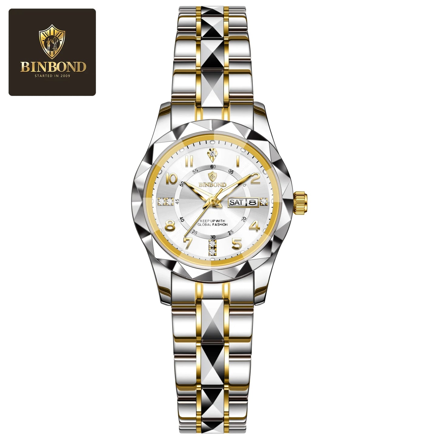 BINBOND Top Brand Fashion Business Womens Quartz Watches Waterproof Luminous Week Date Clock Sport Ladies' Wristwatch New B6632