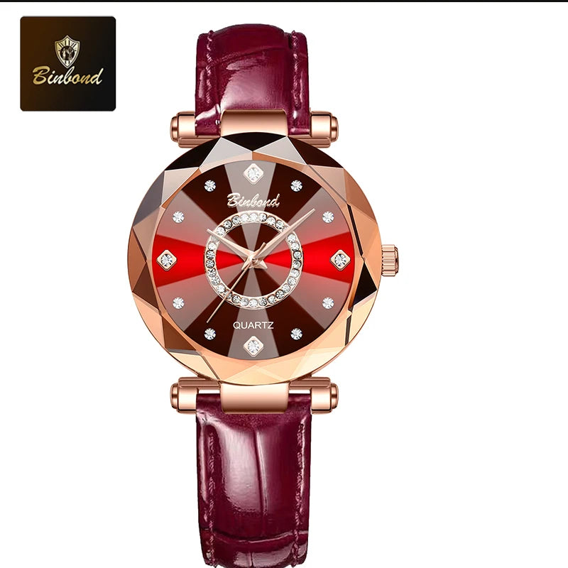 BINBOND Fashion Women's Quartz Watch Elegant For Heart of The Ocean Mirror Face Waterproof Business Lady Watch Relogio Feminino