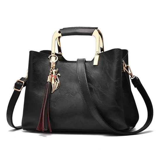 Women's New Fashion Tassel Pendant Solid Color Trend Ladies Handbag Trend All-match Retro PU Messenger Bag Shoulder Bag Wallet