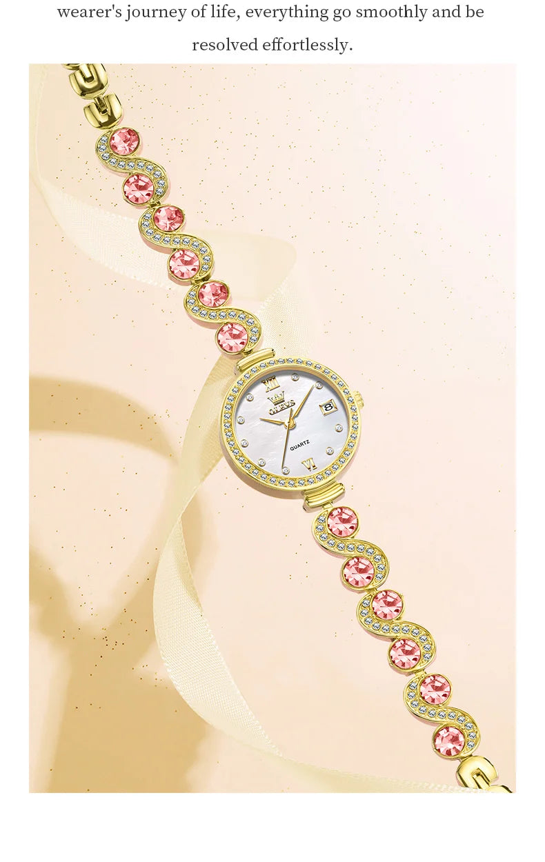 OLEVS 5633 Elegant Women's Bracelet Quartz Watches Diamond Bezel Waterproof Steel Strap Fashion Original Ladies Wristwatch