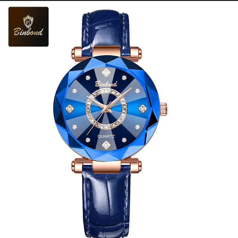 BINBOND Fashion Women's Quartz Watch Elegant For Heart of The Ocean Mirror Face Waterproof Business Lady Watch Relogio Feminino