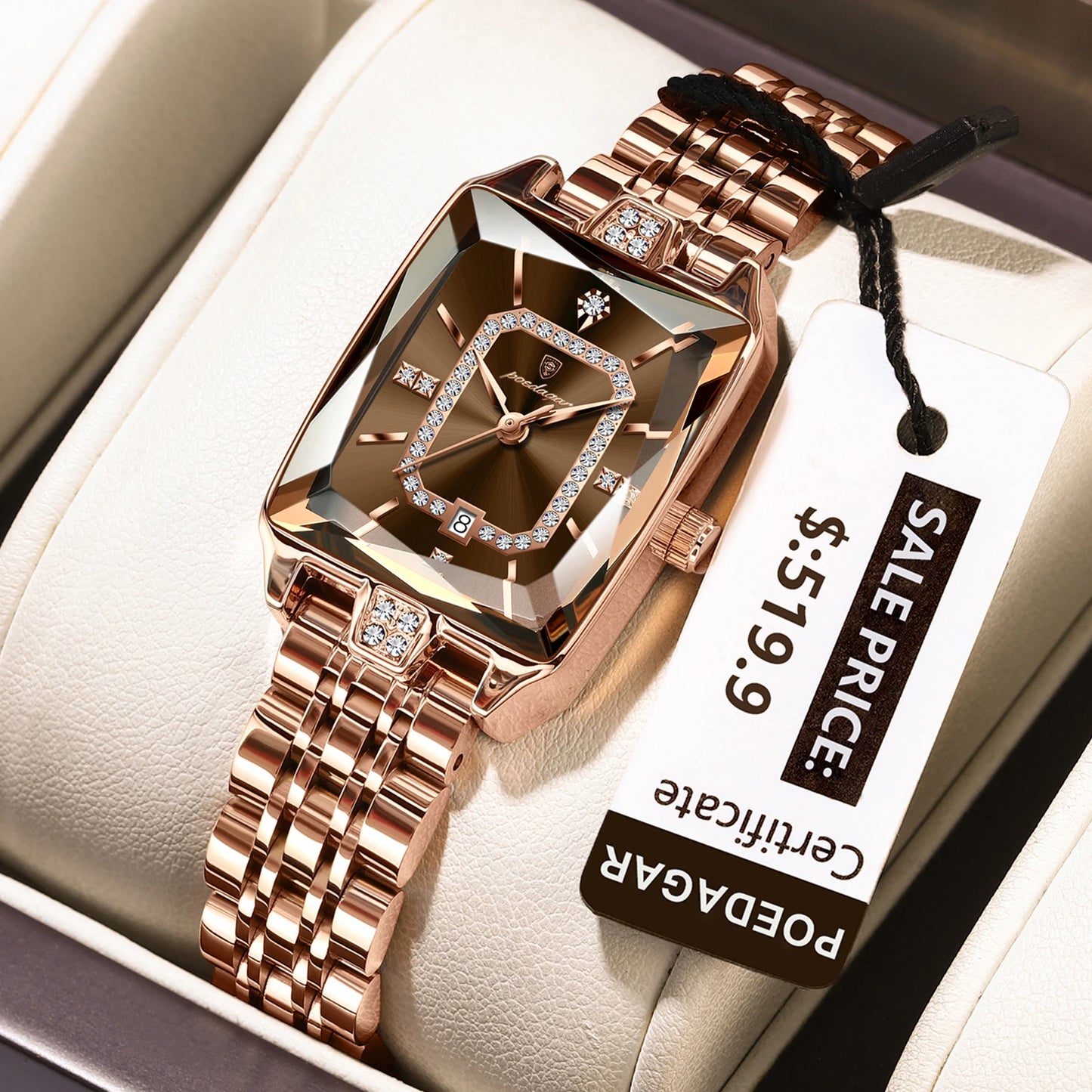 POEDAGAR Luxury Women Wristwatch Rectangle Waterproof Date Ladies Watch Stainless Steel Quartz Women's Watches Diamond Reloj+Box
