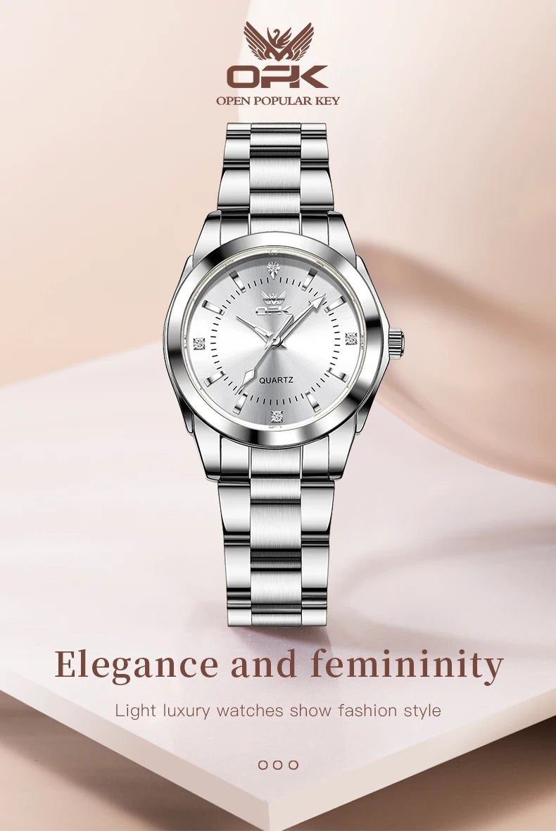 OPK 6002 Wristwatch for Women Fashion Trends Stainless steel Strap Waterproof  Full Silvery Watches