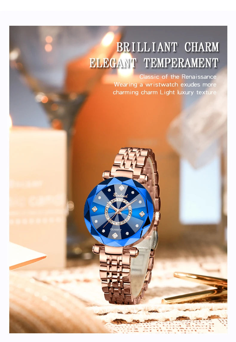 BINBOND Fashion Women's Quartz Watch Elegant For Heart of The Ocean Mirror Face Waterproof Business Lady Watch Relogio Feminino