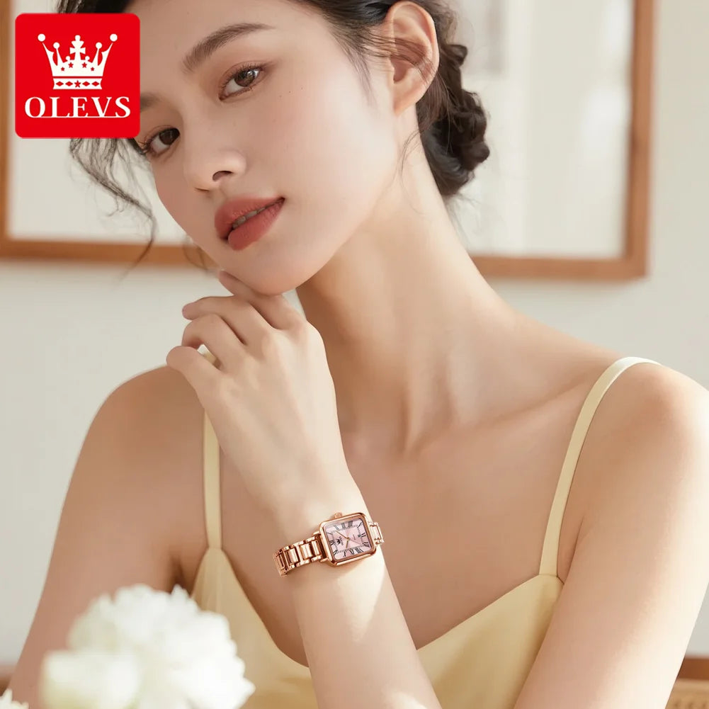 OLEVS 5641 New Ladies Wristwatch Roman Square Dial Waterproof Calendar Stainless Steel Elegant Dress Quartz Watch for Women