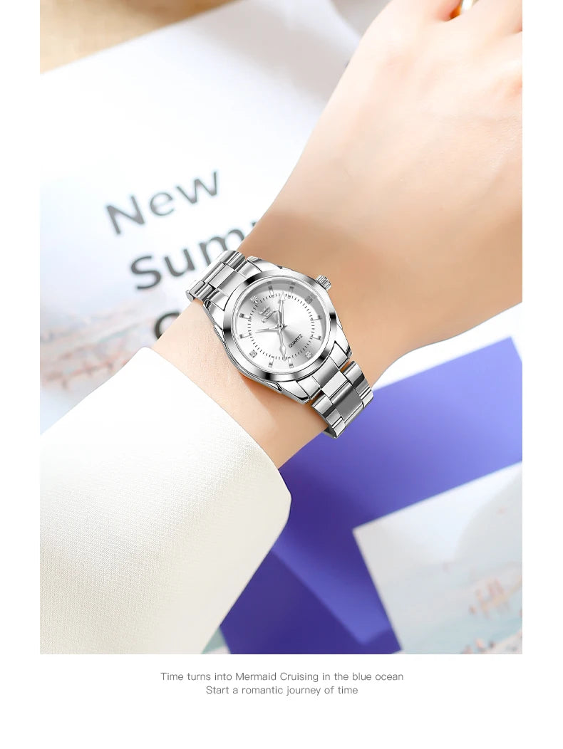 OPK 6002 Wristwatch for Women Fashion Trends Stainless steel Strap Waterproof  Full Silvery Watches