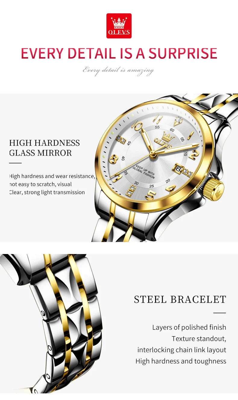 OLEVS 2910 Quartz Women's Watch Luxury Business Stainless Steel Waterproof Calendar Watch Brand Elegant Diamond Women's Watch