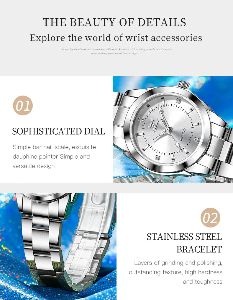 OPK 6002 Wristwatch for Women Fashion Trends Stainless steel Strap Waterproof  Full Silvery Watches