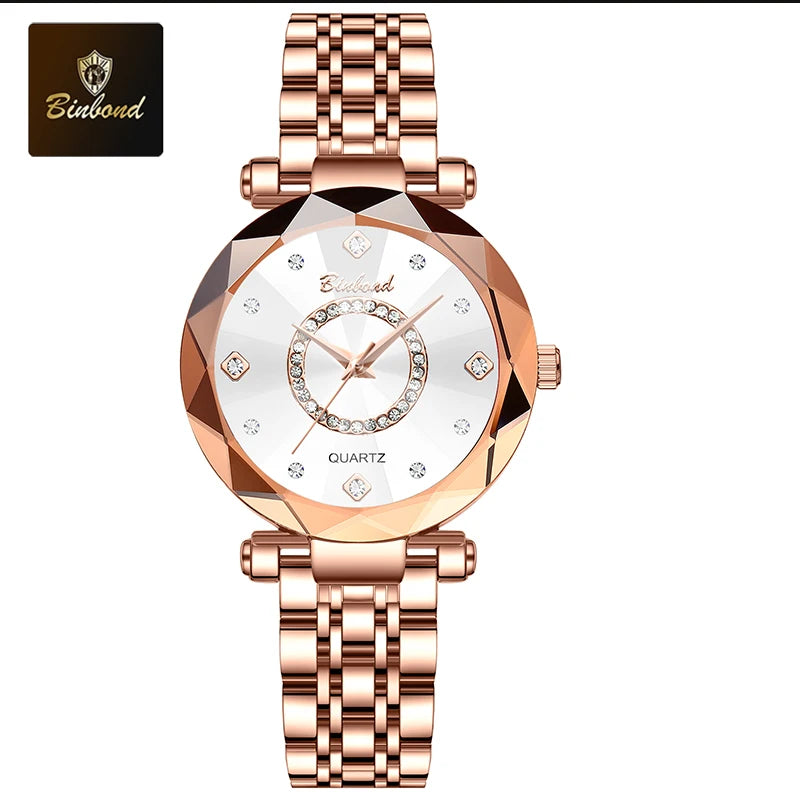 BINBOND Fashion Women's Quartz Watch Elegant For Heart of The Ocean Mirror Face Waterproof Business Lady Watch Relogio Feminino