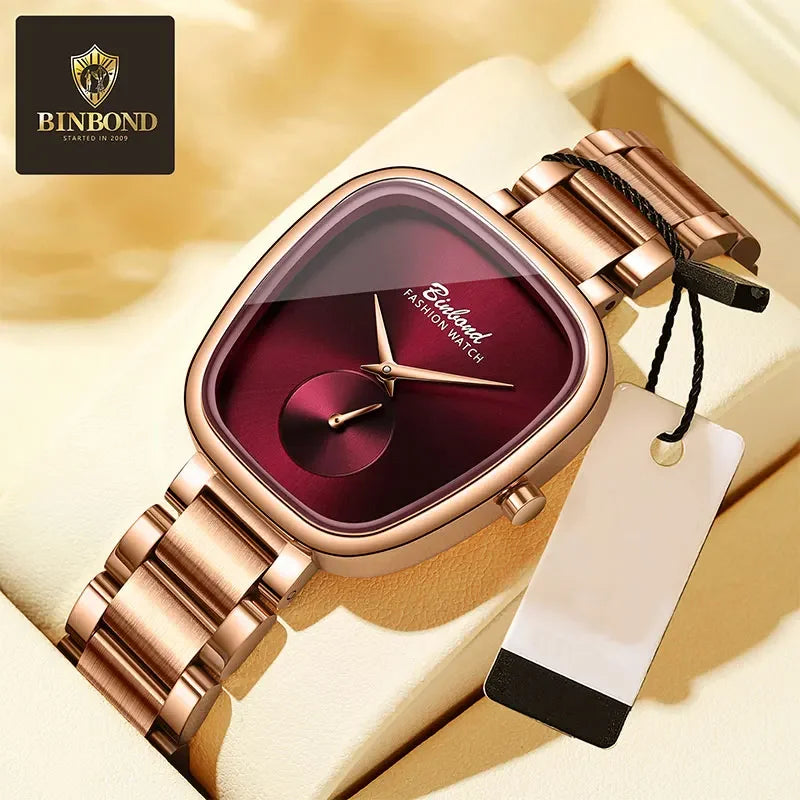 BINBOND Luxury Brand Fashion Ladies' Watch Waterproof Stainless Steel Women's Watch Simple High Quality Quartz Watches for Woman