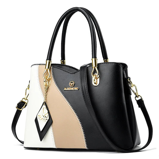 Three Colors Patchwork Women's Handbag Large Capacity Soft Leather Shoulder Bag Fashion Elegant Women's Crossbody Bag