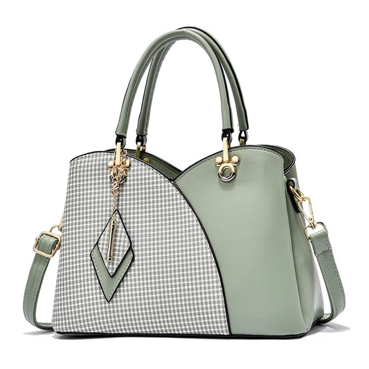 New PU Leather Large Capacity Woman Handbag Grid Shoulder Bag Fashion Casual Luxury Designer Patchwork Crossbody Pack Gift