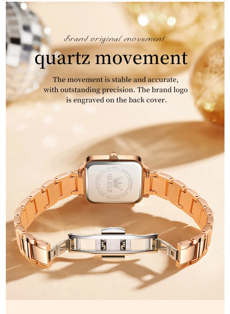 OLEVS 5641 New Ladies Wristwatch Roman Square Dial Waterproof Calendar Stainless Steel Elegant Dress Quartz Watch for Women